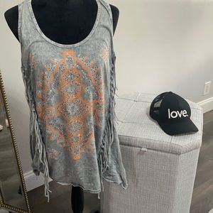 Vocal Apparel Rhinestone and fringe top